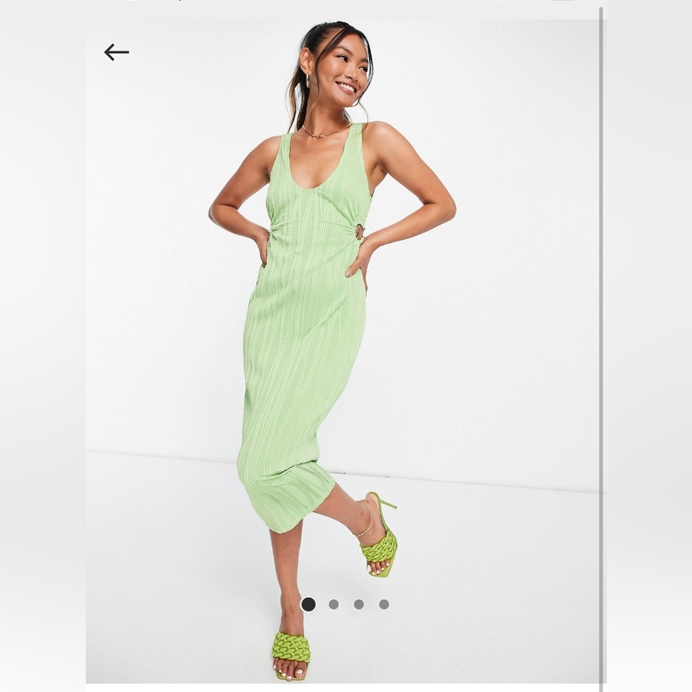 ASOS V Neck Ring Cut Out Midi Dress in Green, size small
